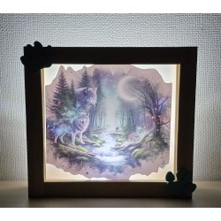 LED Lichterbox Wolfmotiv/hellgrün - natur