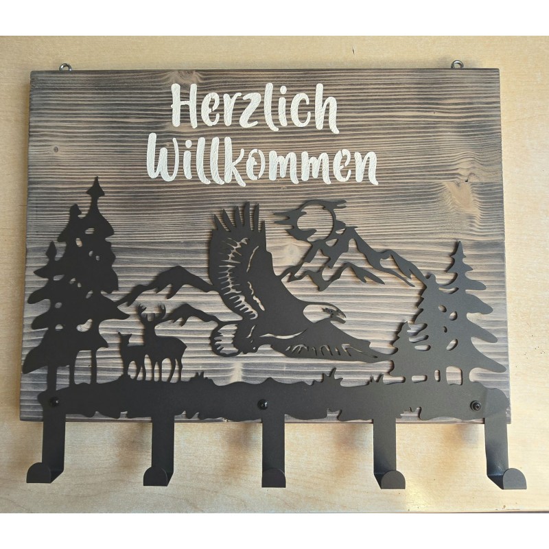 Garderobe Adler/Hirsche "Herzlich Willkommen"