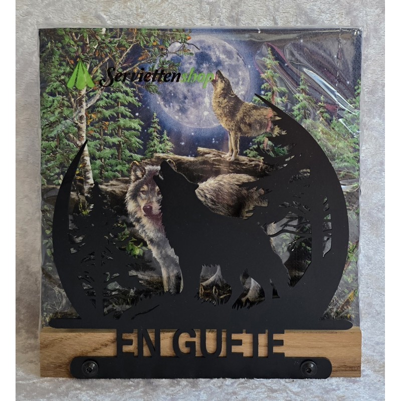 Servietten-Halter Wolf " EN GUETE " Eiche