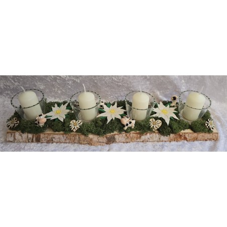 Kerzen Brett Edelweiss und Kühe dunkelgrün