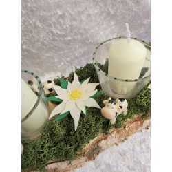 Kerzen Brett Edelweiss und Kühe dunkelgrün