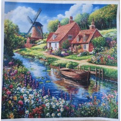 Serviette Blumenwiese/Fluss/Windmühle