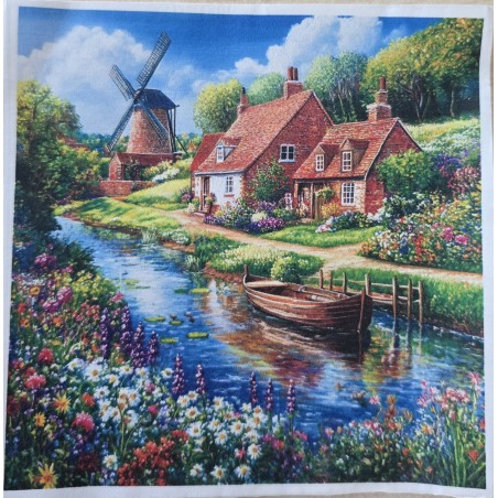 Serviette Blumenwiese/Fluss/Windmühle