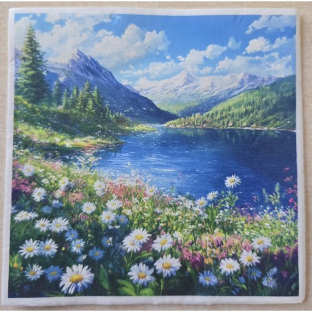 Serviette Blumenwiese/Berge/See
