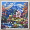 Serviette Blumen/Berge/Haus