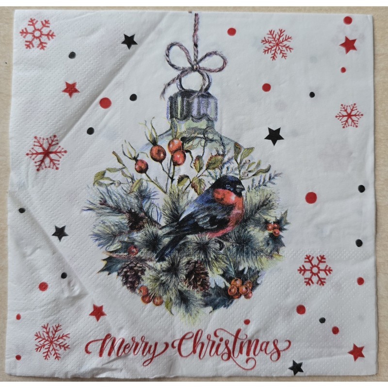 Serviette Weihnachts Kugel mit Vogel