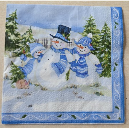 Serviette Schneemann Familie blau