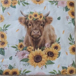 Serviette Hochlandrind/Sonnenblumen