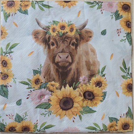 Serviette Hochlandrind/Sonnenblumen