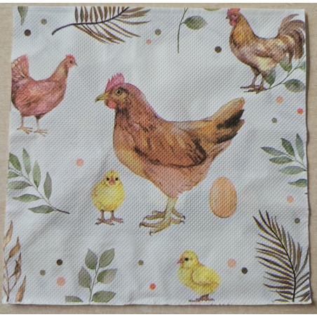 Serviette Henne/Küken/Stall