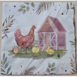 Serviette Henne/Küken/Stall