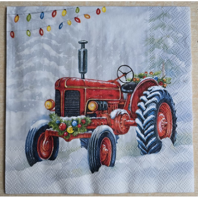 Serviette Weihnachts Traktor rot und grün