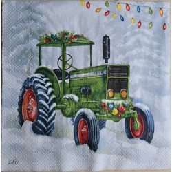 Serviette Weihnachts Traktor rot und grün
