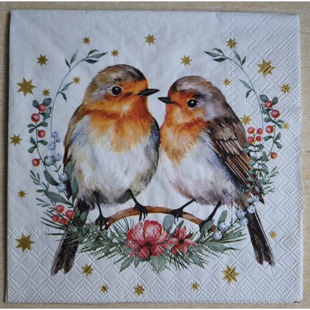 Serviette Zwei Rotkehlchen