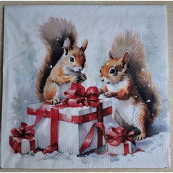 Serviette Zwei Eichhörnchen/Geschenke