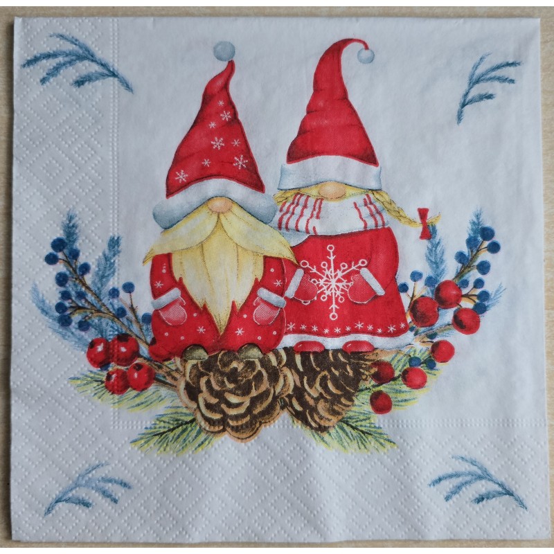 Serviette Zwei Wichtel/Tannenzapfen