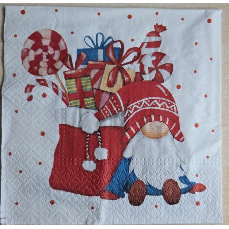 Serviette Wichtel mit Geschenken
