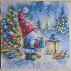 Serviette Wichtel mit Geschenk/Laterne