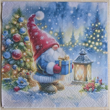 Serviette Wichtel mit Geschenk/Laterne