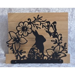 Servietten-Halter Kaninchen mit Blumen Bordüre/natur