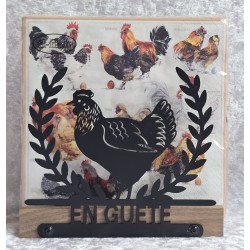 Servietten-Halter Huhn mit Blätter Bordüre/dunkle Schoko Eiche