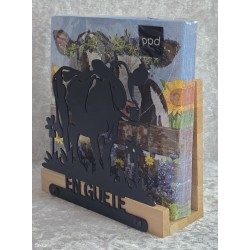 Servietten-Halter Kuh mit zwei Blumen/natur