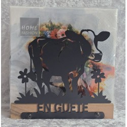 Servietten-Halter Kuh mit zwei Blumen/Schoko Eiche