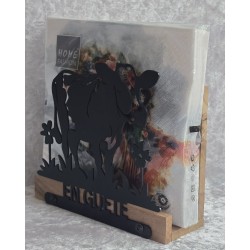 Servietten-Halter Kuh mit zwei Blumen/Schoko Eiche