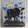 Servietten-Halter Kuh mit zwei Blumen/gräuchte Eiche