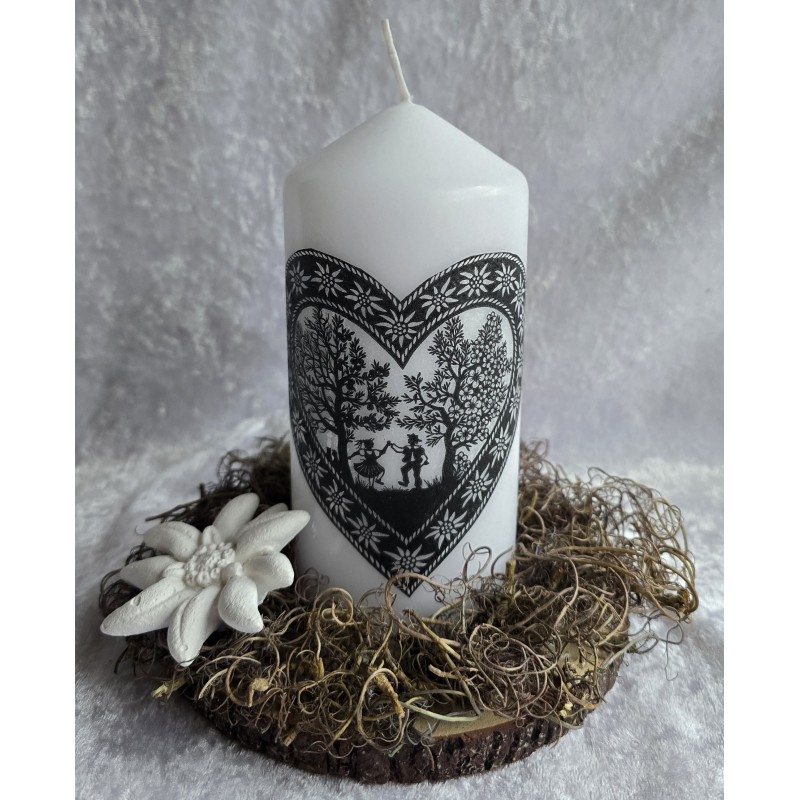 Kerze mit Scherenschnitt Motiv/Edelweiss