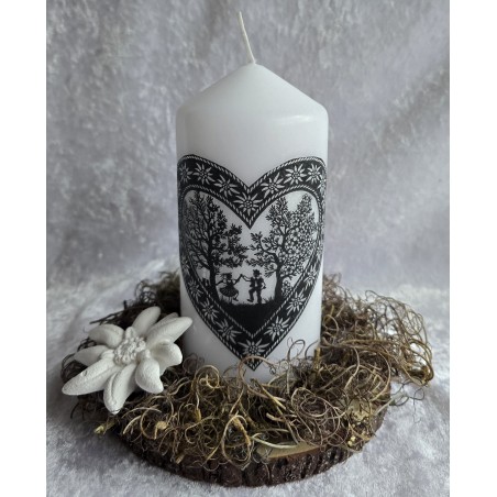 Kerze mit Scherenschnitt Motiv/Edelweiss