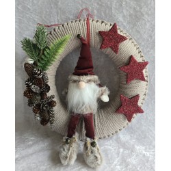 Tür/Wanddeko Wichtel weinrot/beige
