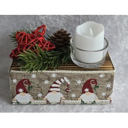 Teelicht Balken mit Wichtelband beige/rot