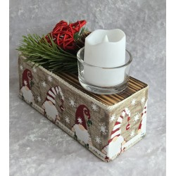 Teelicht Balken mit Wichtelband beige/rot