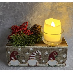 Teelicht Balken mit Wichtelband beige/rot