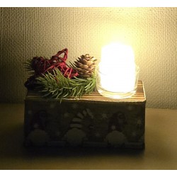 Teelicht Balken mit Wichtelband beige/rot