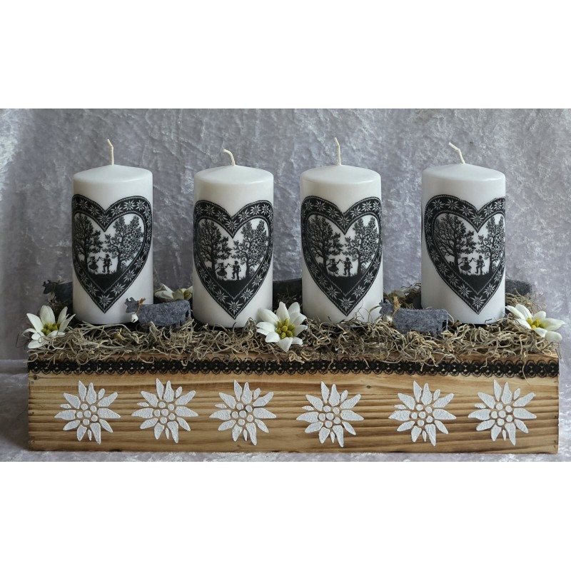 Adventsgesteck Alpenfeeling schwarz/weiss