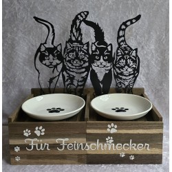 Katzen Futternapf Vier Katzen/gräuchte Eiche