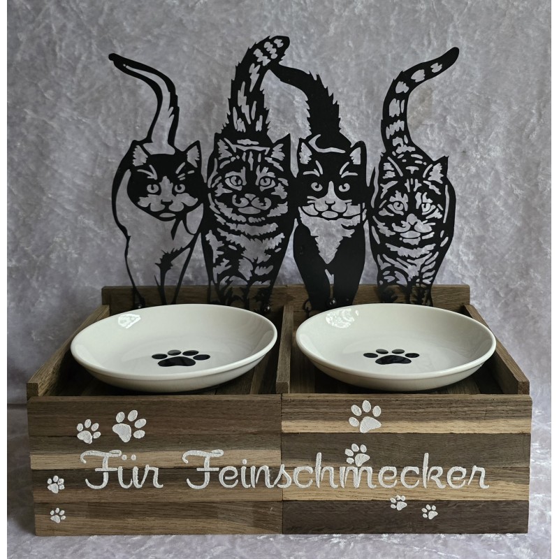 Katzen Futternapf Vier Katzen/gräuchte Eiche