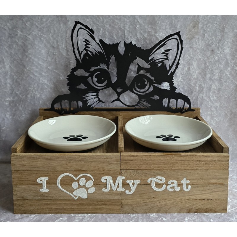 Katzen Futternapf Katzenkopf/Eiche