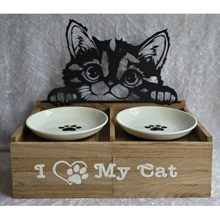 Katzen Futternapf Katzenkopf/Eiche