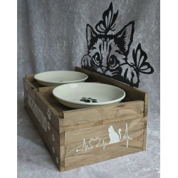 Katzen Futternapf Katzenkopf mit Schmetterlingen/Schoko Eiche