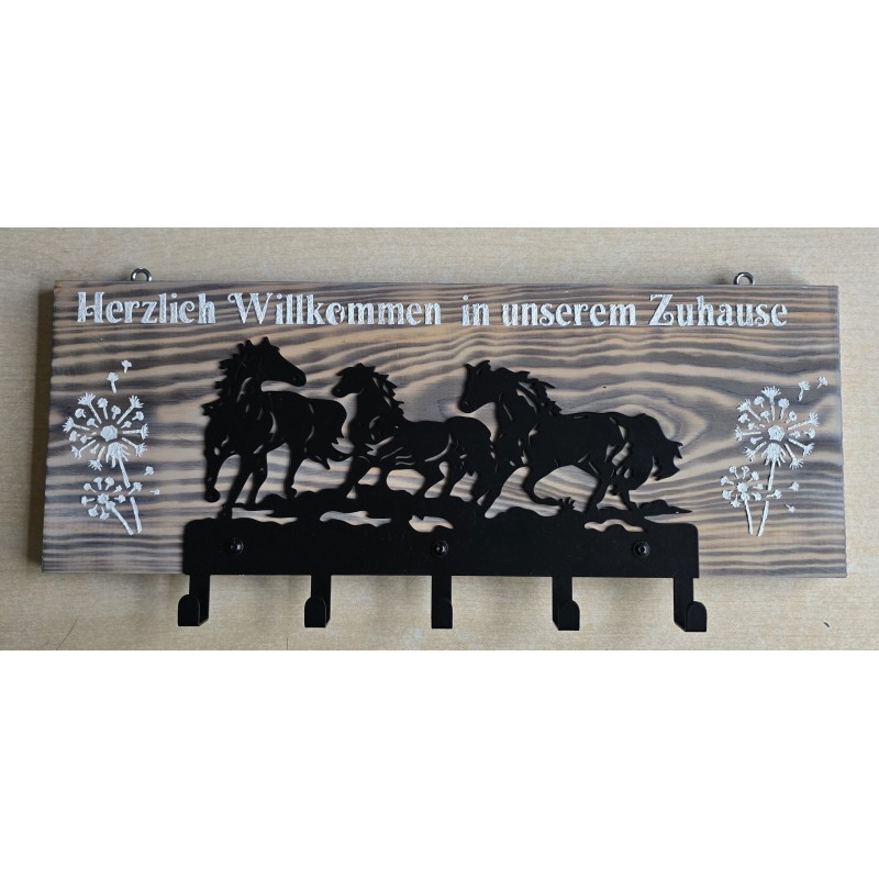 Garderobe Drei Pferde/Pusteblumen " Herzlich Willkommen"