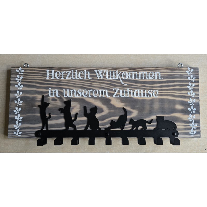Garderobe Sechs Katzen "Herzlich Willkommen"