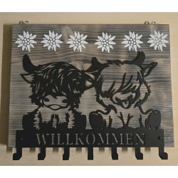 Garderobe Zwei lustige Hochlandrinder " Willkommen"