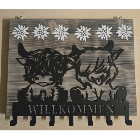 Garderobe Zwei lustige Hochlandrinder " Willkommen"