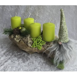 Adventsgesteck mit Wichtel/apfelgrün