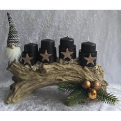 Adventsgesteck mit Wichtel/schwarz