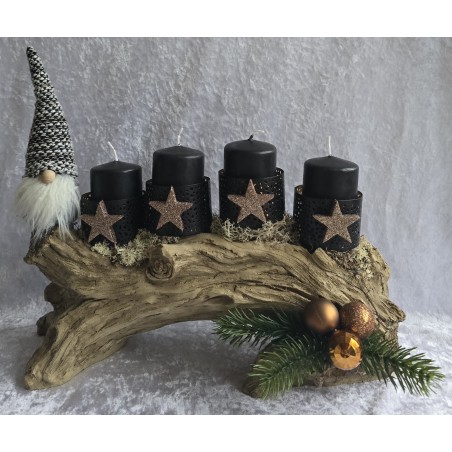 Adventsgesteck mit Wichtel/schwarz