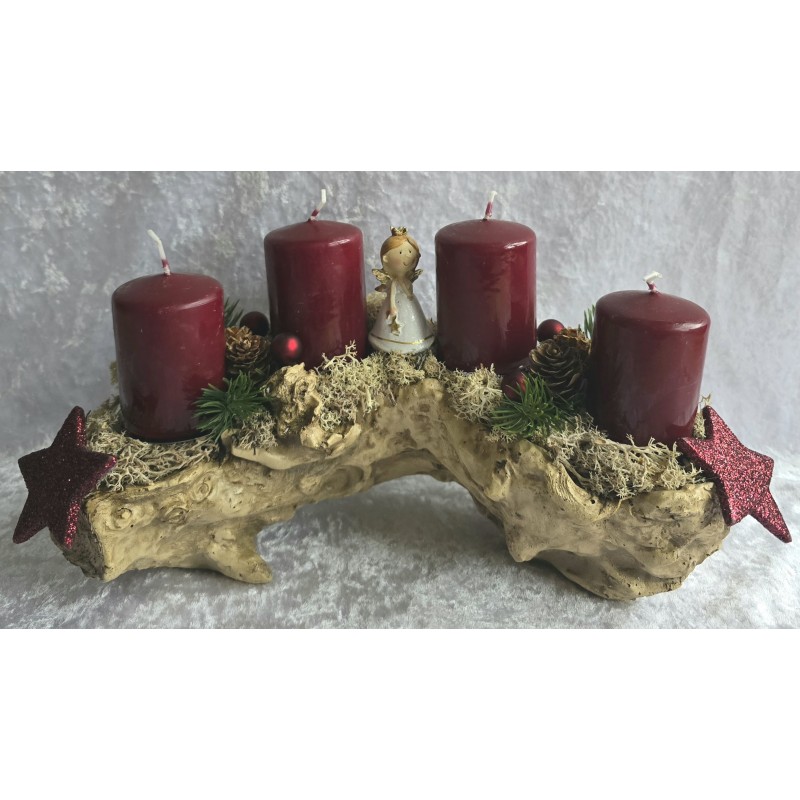 Adventsgesteck mit Engel/bordeaux